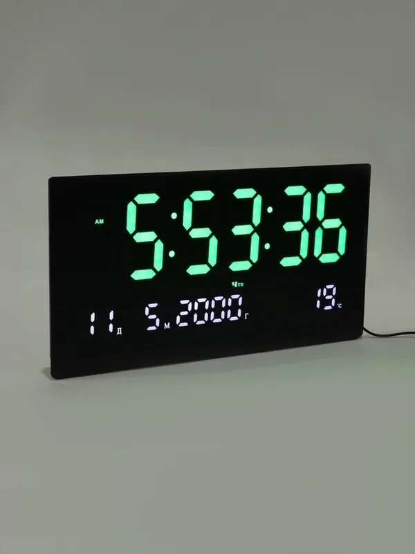 Часы электронные настенные 47.5×25.3 см, зелёные и красные цифры — фото 1