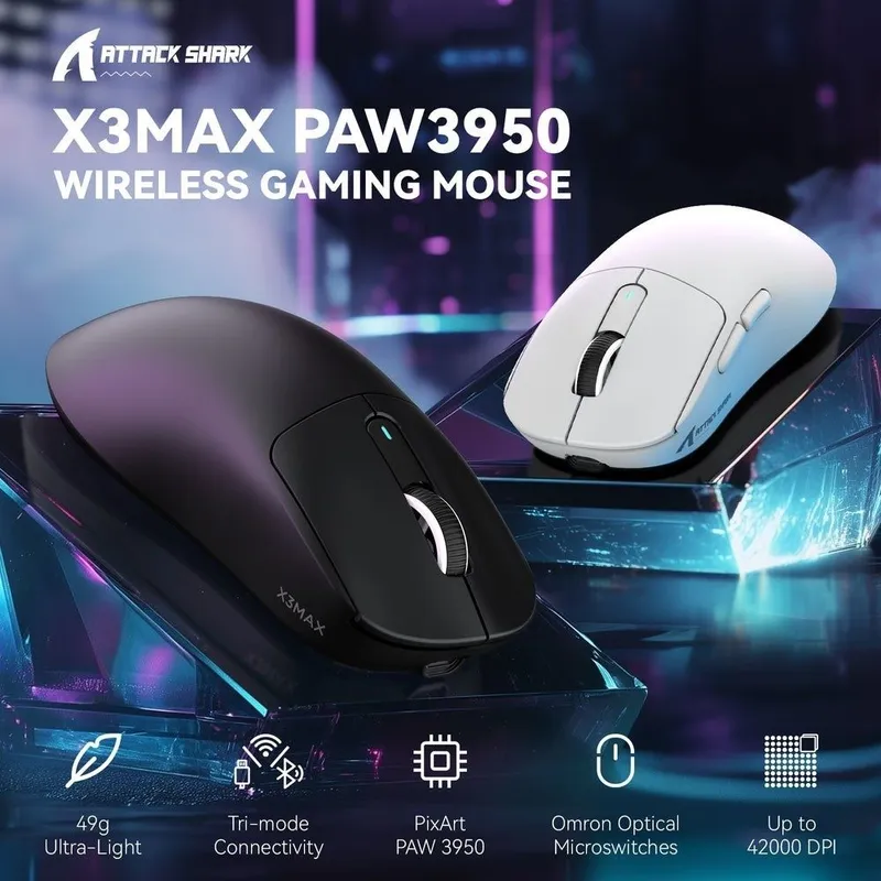 [Мишка] ATTACK SHARK X3MAX PAW3950 Сверхлегкая мышь весом 49 г, и — фото 3