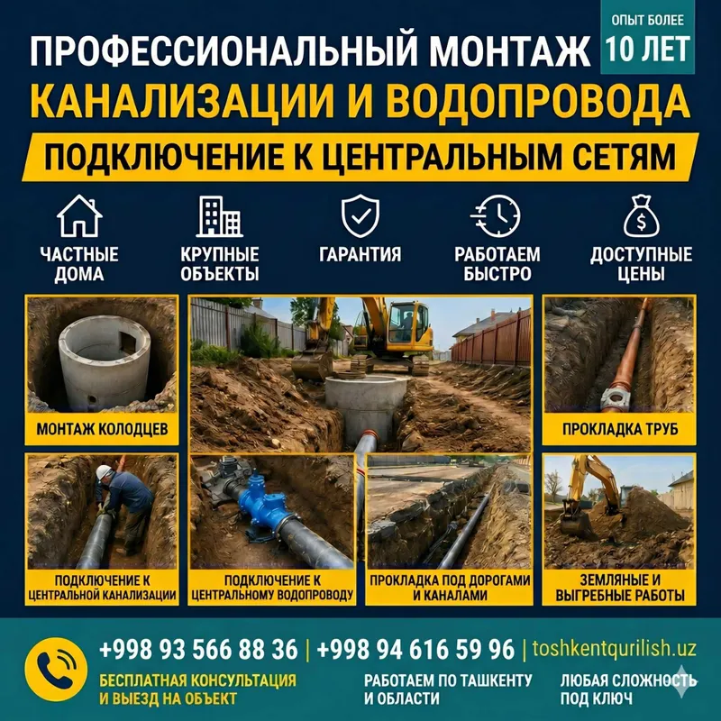 Подключение канализации и водопровода. Любая сложность. НВК