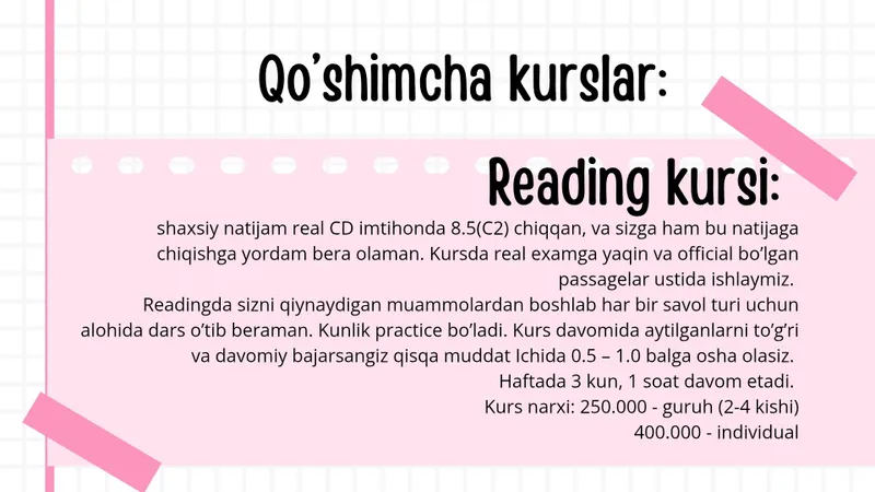 IELTS individual kurslar. Ingliz tili B2-C1 tayyorlov. — фото 5