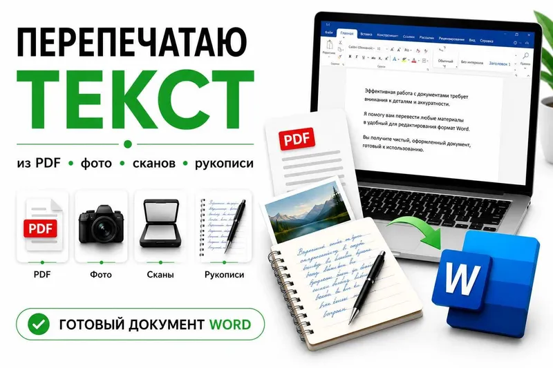Перепечатаю текст из PDF, фото, сканов и рукописи в Word 1