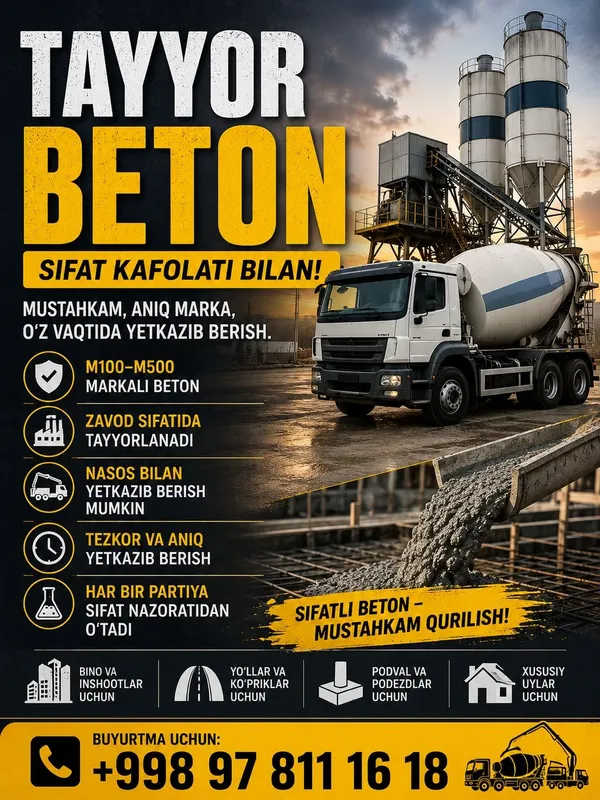 Бетонтайор,Товарный бетон,Таййор бетон,Готовый бетон, tayyor beton. 1