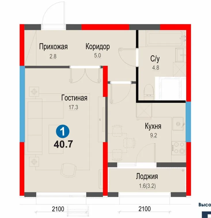 1 комнатная квартира Класс Comfort — фото 1