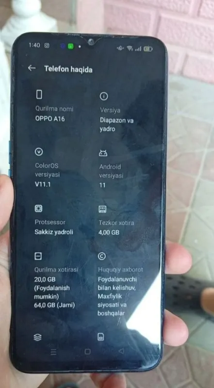 Oppo a 16 sotiladi aybi ekrani almash  Trish kerak 1