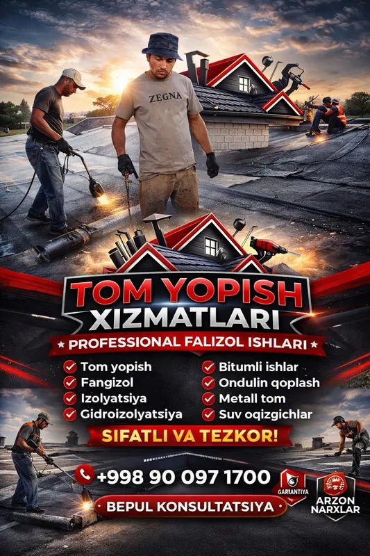 Том ёпиш ва фализол ишлари Гидроизоляция, битумли томлар. Кафолатли, с