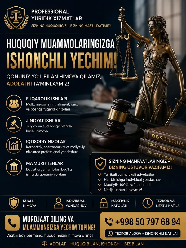 Qonun Ustuvor — Huquqingiz Himoyasiz Qolmaydi!