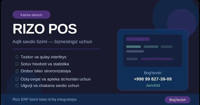 Rizo POS Kassa dasturi — ombor va sotuv hisobi