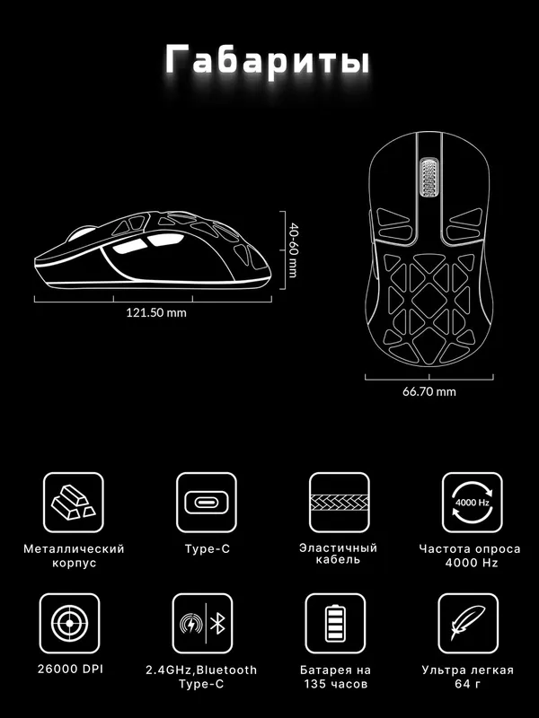 Игровая беспроводная мышка Keychron M3 Mini Metal Edition BT/WL/USB-A/USB-C, 4K — фото 5