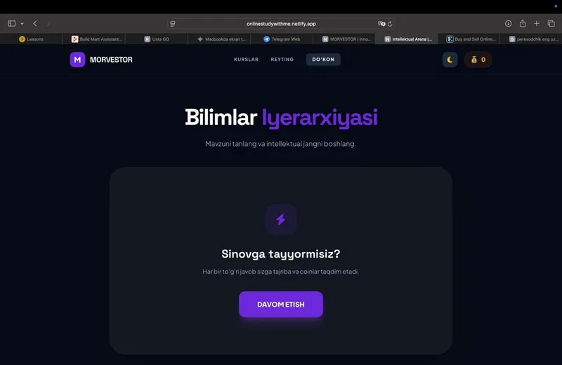 Ta’lim platformasi: Onlayn darslar + O‘yinlar + To‘lov tizimi. 6