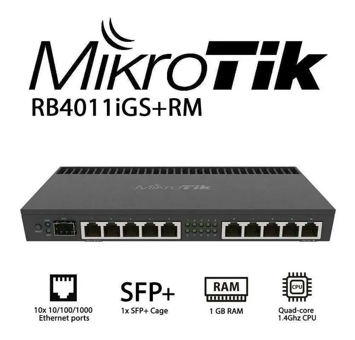 MikroTik RB4011 iGS-RM marshrutizatori MikroTik RB4011 iGS-RM marshrutizatori