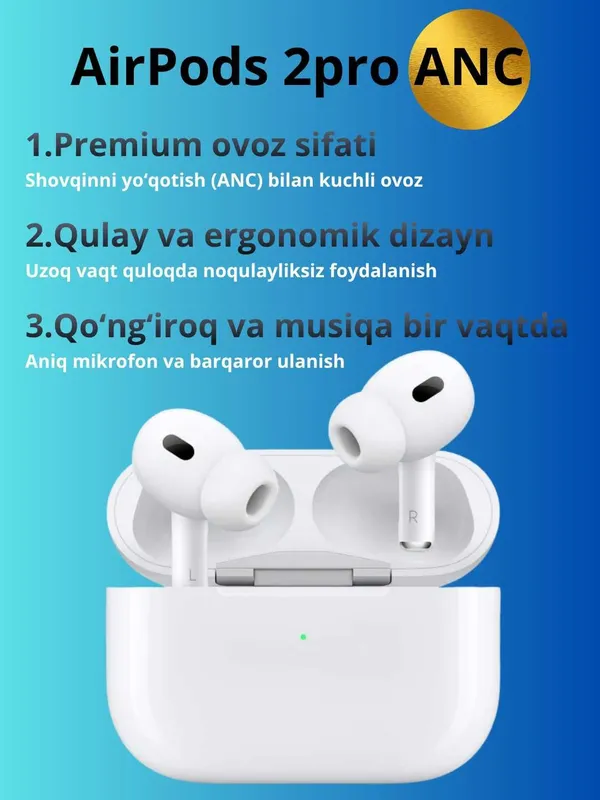 AirPods ANC simsiz quloqchinlar iOS, Android vakuumli ochiq Bluetooth — фото 1