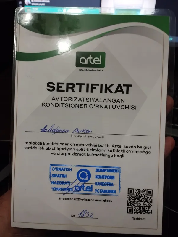Konditsionerlarni o‘rnatish va ta’mirlash kafolat bilan! 7