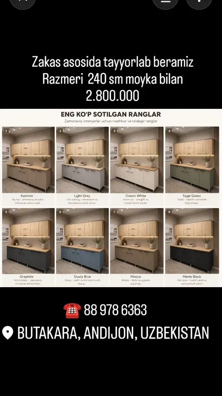 Oshxona mebel boyi 2 metr uzunligi 2.40 sm — фото 4