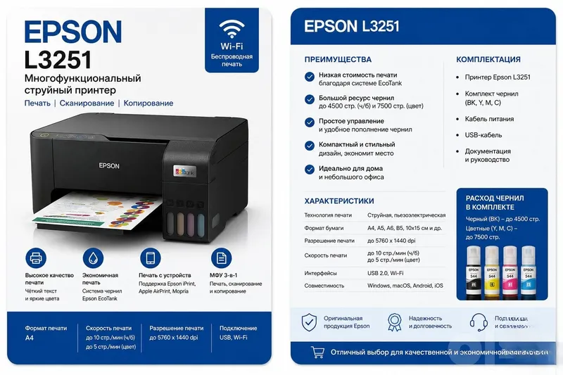 Принтер Epson L3251, оригинальная версия 3 Принтер Epson L3251, оригинальная версия 3