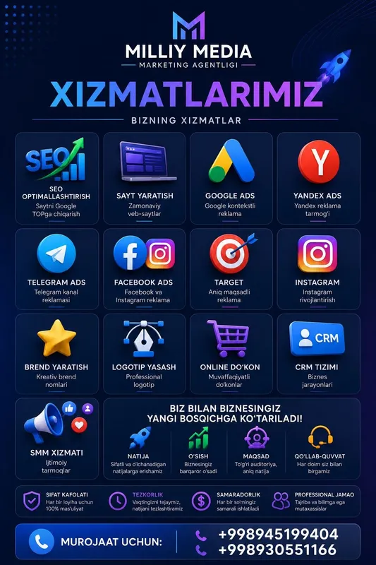 SMM, Google Ads, Sayt yaratish va Digital marketing xizmatlari