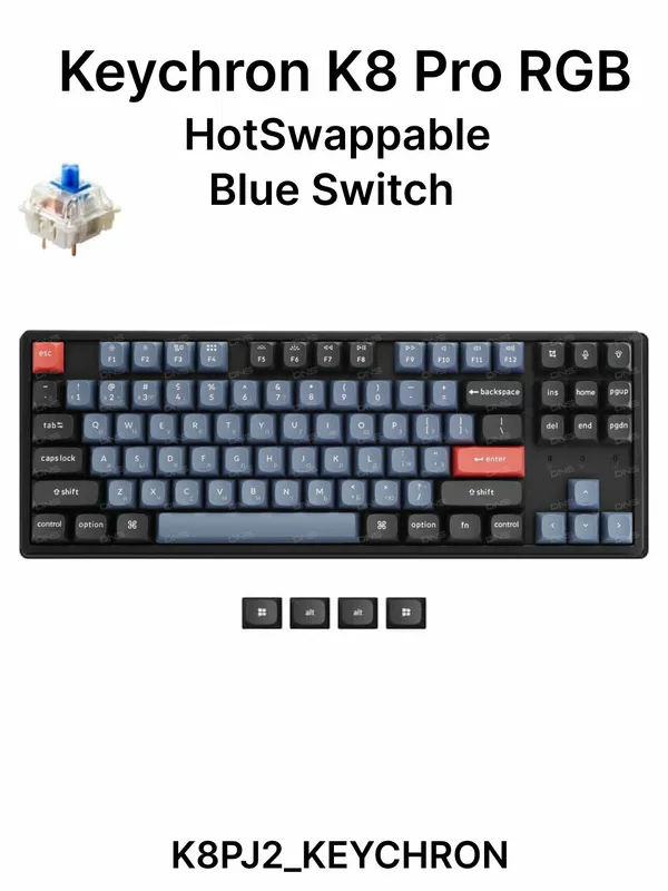 Беспроводная игровая механическая клавиатура Keychron K8 Pro HotSwap RGB (синие свитчи) — фото 3