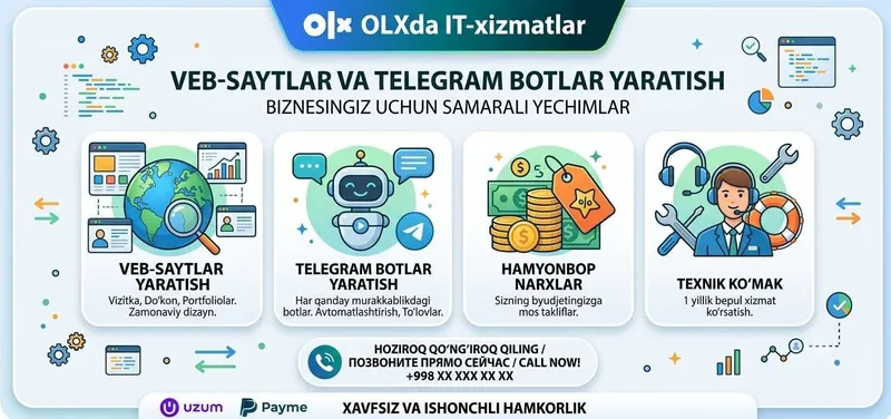Veb-saytlar va Telegram botlar yaratish xizmati / Arzon va Sifatli