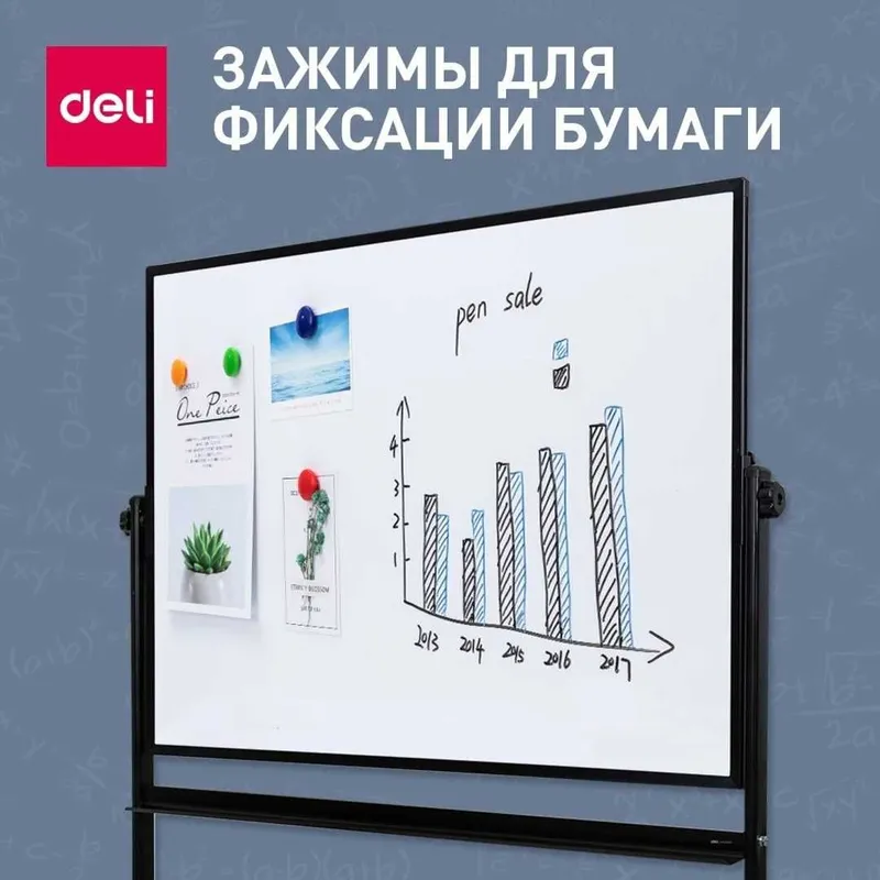 Доска белая 90х120 Deli 7882 двухстороняя с подставкой — фото 5
