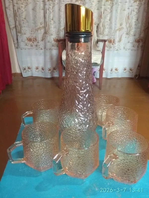 Графин,аморантовое стекло со стаканом,сервантное хранение,набор для на — фото 3