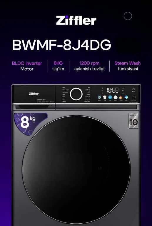 Стиральная машина ZIFFLER inverter 6 кг - 12 кг/Функция пара STIAM 5 Стиральная машина ZIFFLER inverter 6 кг - 12 кг/Функция пара STIAM 5