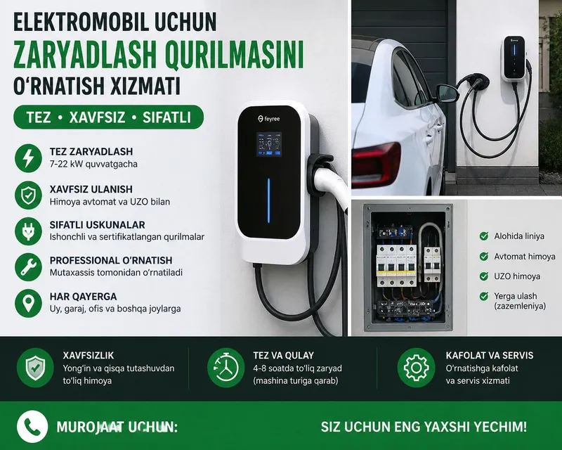 Elektromobil uchun zaryadlash qurilmasini o'rnatish