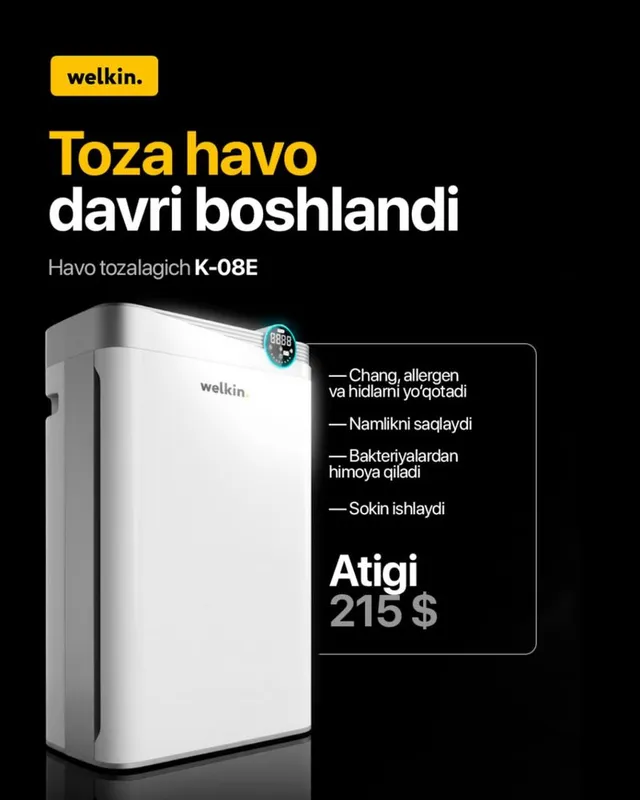Original Havo tozalagich va namlagich Welkin K-08A / Yetkazib berish 2 Original Havo tozalagich va namlagich Welkin K-08A / Yetkazib berish 2
