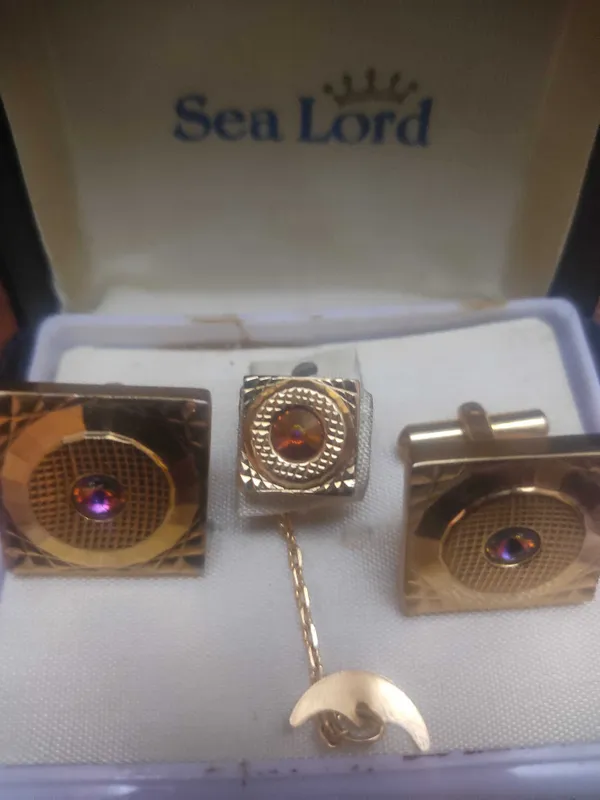 Винтажный набор запонок с зажимом Sea Lord (великобрит) 1970х