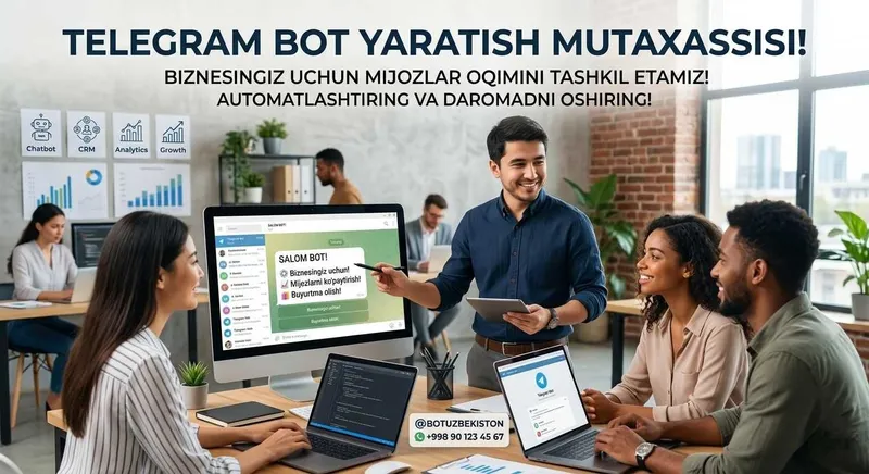 "Telegram bot o'rnataman - biznesingiz 24/7 ishlaydi"