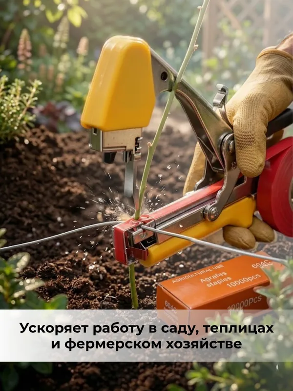 Комплект для подвязки растений (тапенер + скобы + лента) — фото 1