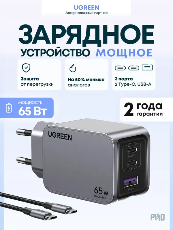 UGREEN Nexode Pro 65W GaN зарядное устройство