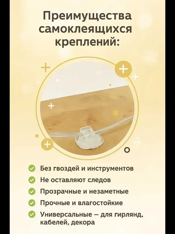 Крючки для гирлянд, проводки самоклеящиеся прозрачные, держатели 54 шт — фото 2