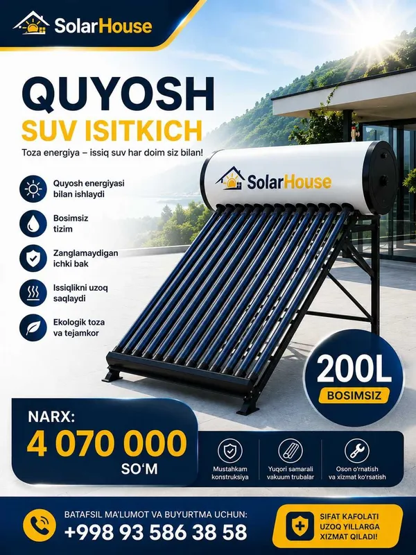 quyosh suv isitkich 200L bosimsiz