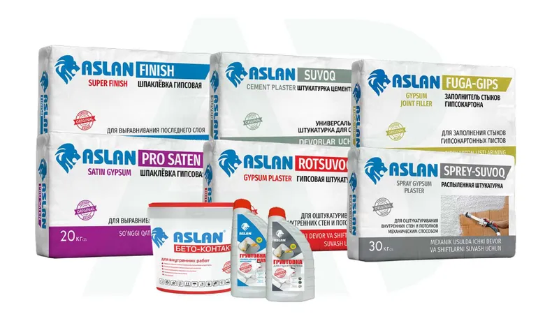 "ASLAN" Shpaklyovka,Kley,Gruntovka,Sement,Suvoq,Rotband,Saten Gips