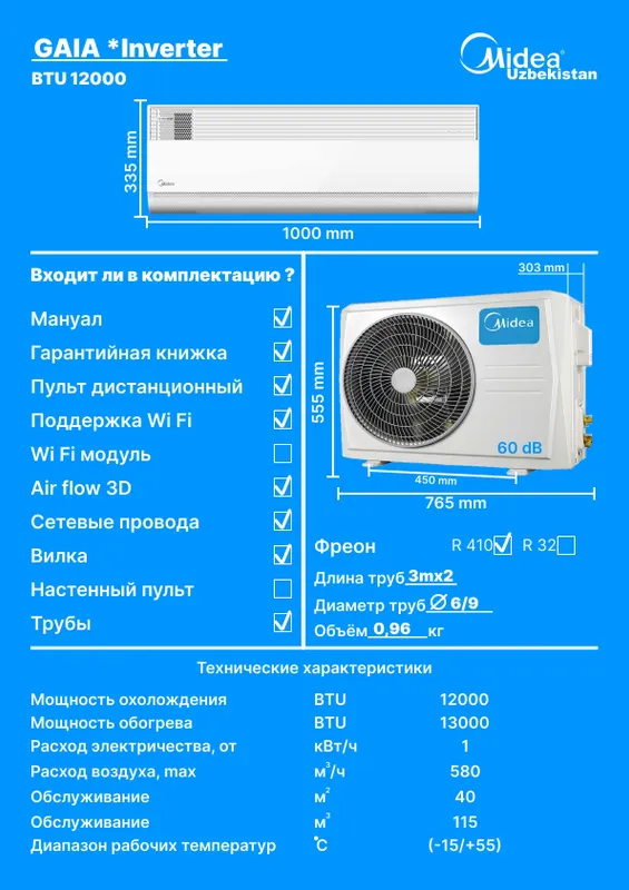 Кондиционер GAIA графит 12000 BTU премиум модель и свежий воздух — фото 2