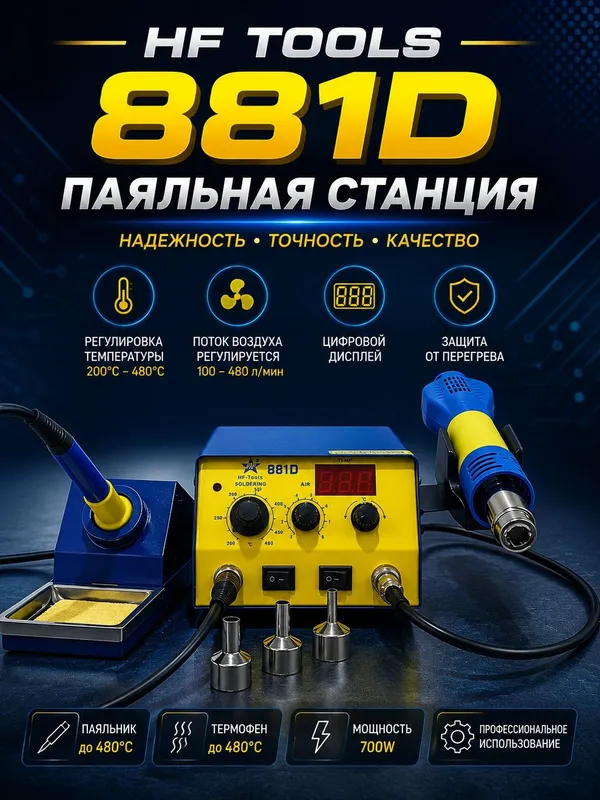 Паяльная станция и паяльник HF Tools 881D 220 В для ремонта электроник