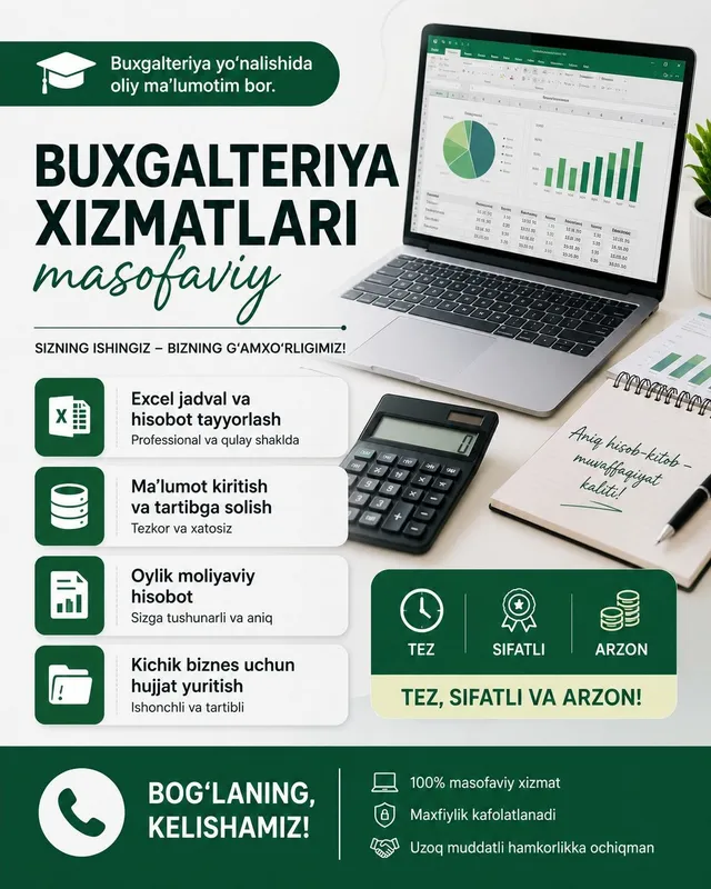 Excel hisobot va buxgalteriya xizmati masofaviy