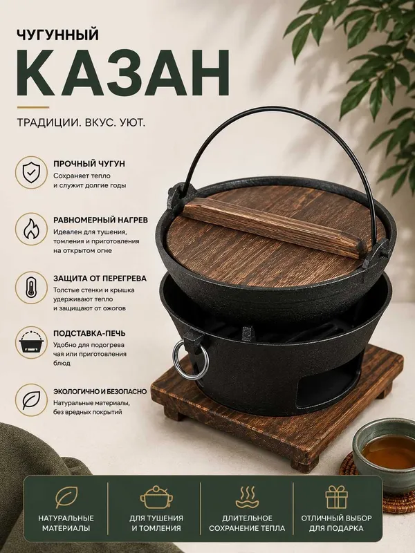 Чугунный казан с чугунный казан.