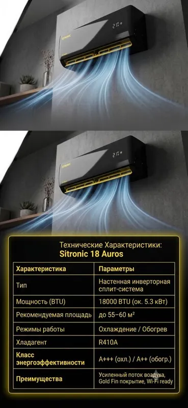 Коедиционер Sitronic 18 Auros Ptc Heater/R32/Gmcc(Toshiba)/Dc Invertor — фото 1