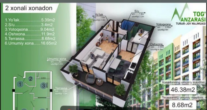 Продам 2-комнатную квартиру, новостройка, коробка
