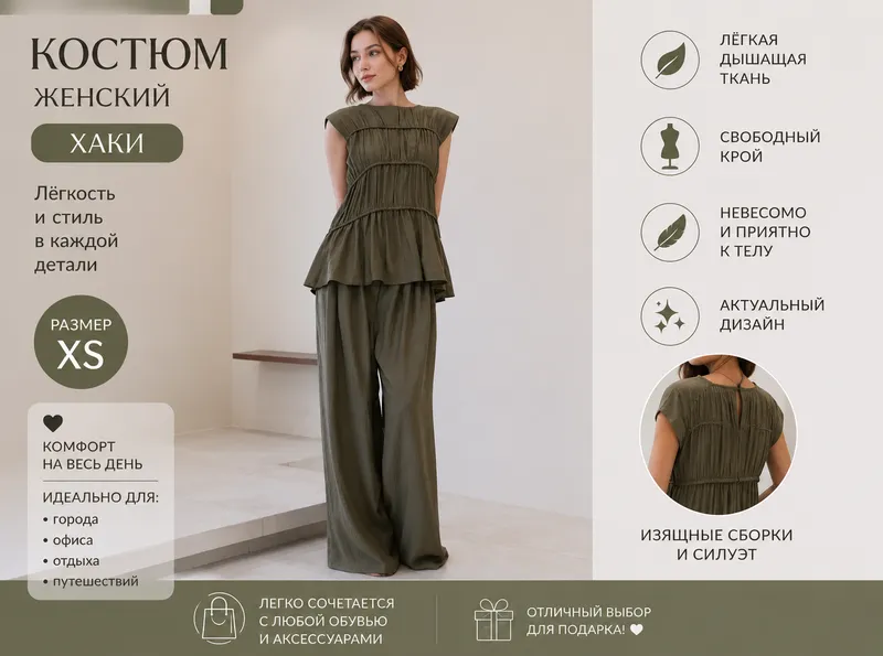 Женский брючный костюм для офиса и прогулок (xs-s)