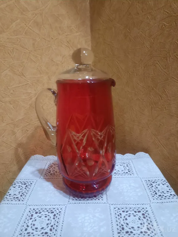 Рубиновый хрусталь. Красивый, винтажный графин с крышкой. В идеальном 3 Рубиновый хрусталь. Красивый, винтажный графин с крышкой. В идеальном 3