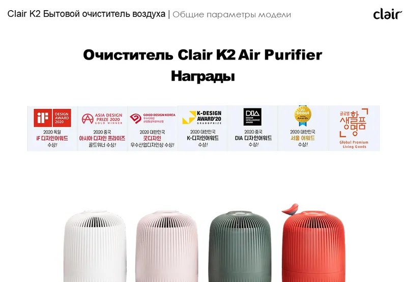 Очиститель воздуха CLAIR K2 30-35 м.кв. Корея 8