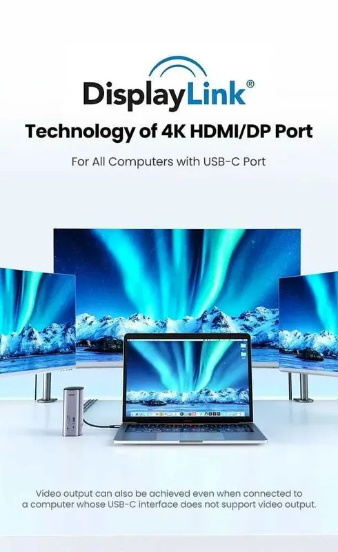 Док станция для MAC/Win Ugreen CM555 12в1 до 3 мониторов с Displaylink — фото 4