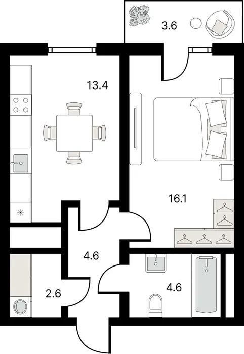 1-комнатная квартира, 43 м², Учтепа 2 1-комнатная квартира, 43 м², Учтепа 2