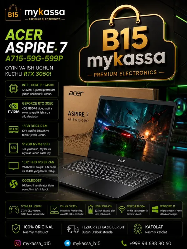 Acer Aspire 7 A715-59G-599P • Dastavka • New Acer Aspire 7 A715-59G-599P • Dastavka • New