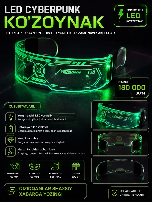 LED очки Cyberpunk | Neon LED Visor |