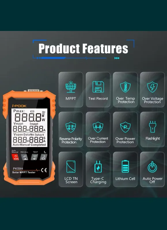 Тестер солнечных панелей i-POOK PK59H Solar MPPT Tester 8 Тестер солнечных панелей i-POOK PK59H Solar MPPT Tester 8