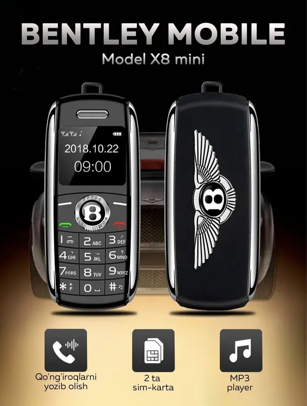 Ovoz ozgartiruvchi. Mini telefon "Bentley" X8. Yangi.