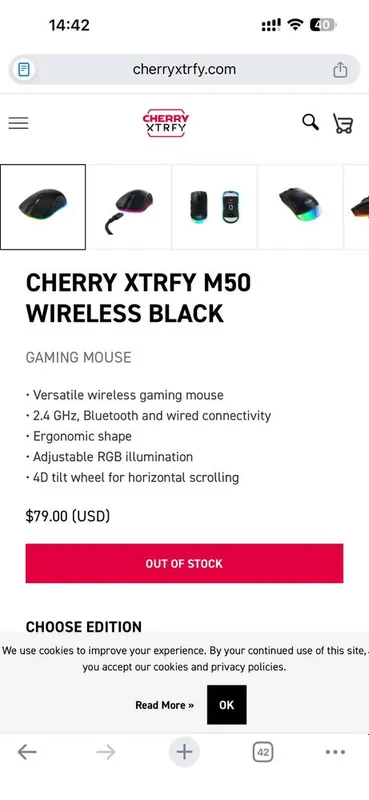 Mouse Cherry Xtrfy M50 Wireless. Цена на сайте Amazon 79$ — фото 1