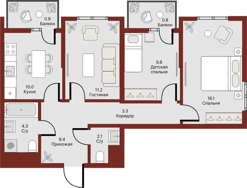 3-комнатная квартира, 68 м², Мирзо Улугбек 2 3-комнатная квартира, 68 м², Мирзо Улугбек 2